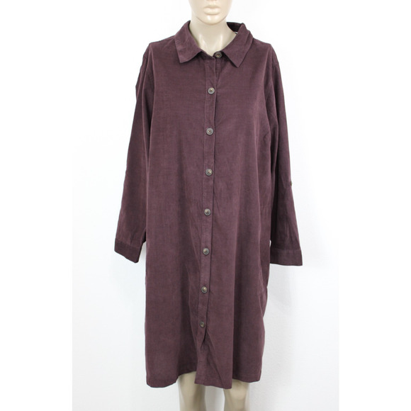 J. Jill Corduroy Shirt Button Down Dress Burgundy Brown Pockets Soft Size XL P - Picture 1 of 11